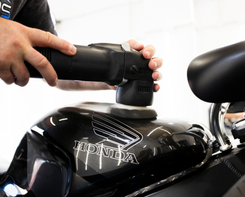 Motorcycle detailing in Leicester motorbike being machine polished in Leicester