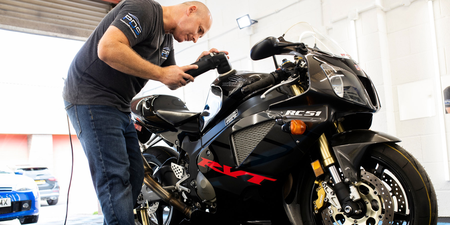 Motorcycle being detailed in Leicester